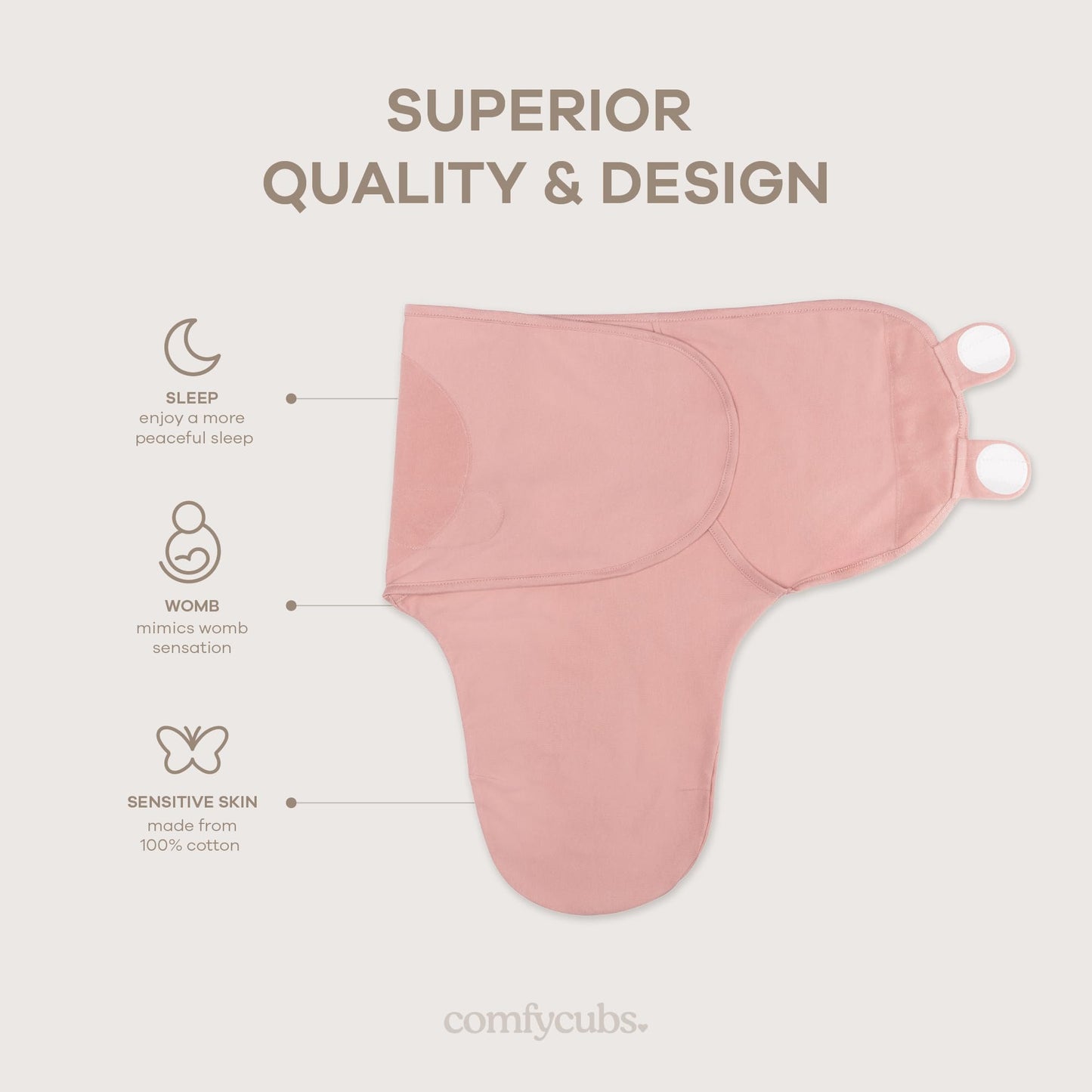 Comfy Cubs Easy Swaddle Blanket, 3 Pack - 100% Cotton Newborn Wrap, Small for 0-3 Months Infants, Breathable and Durable Sleep Sack for Babies - Blush, Mauve & Mulberry