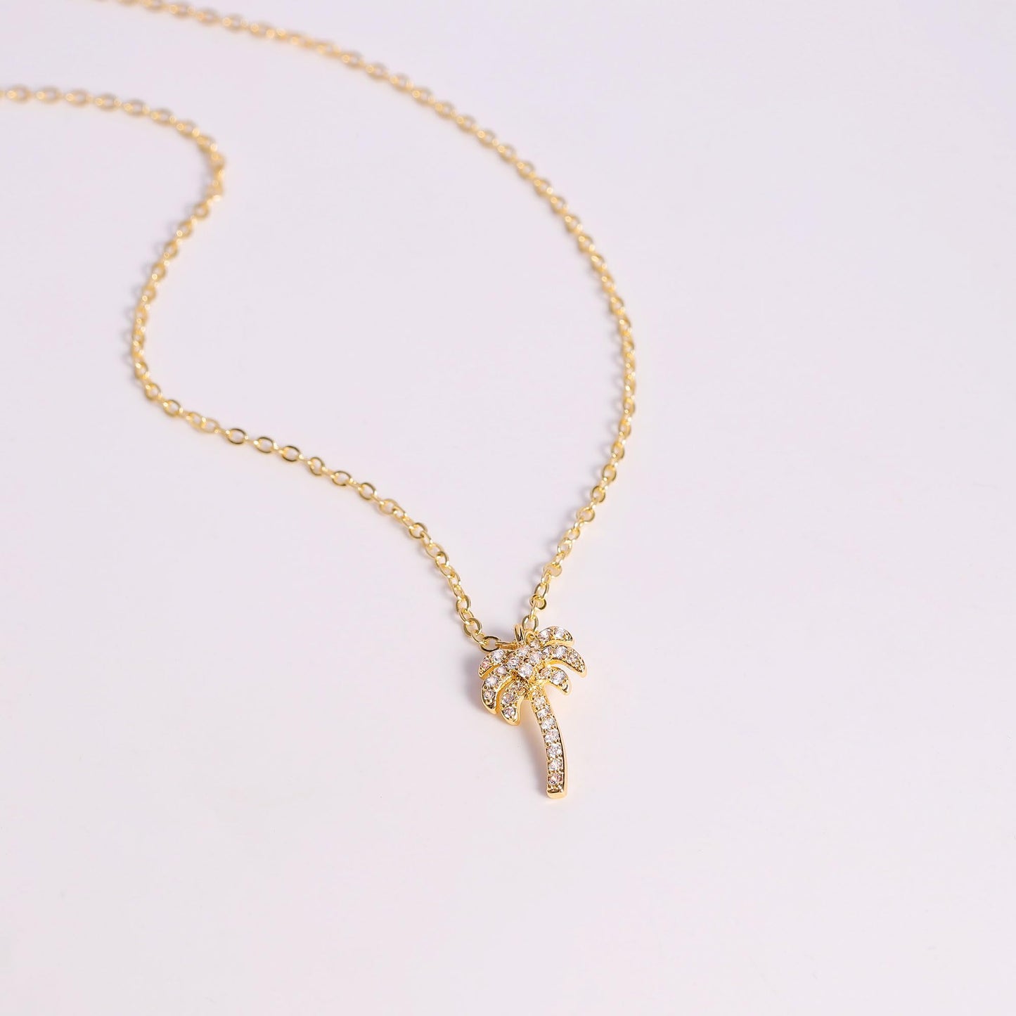 GUOKE Palm Tree Necklace - 14K Gold Plated Dainty Gold Necklace Simple Jewelry for Women