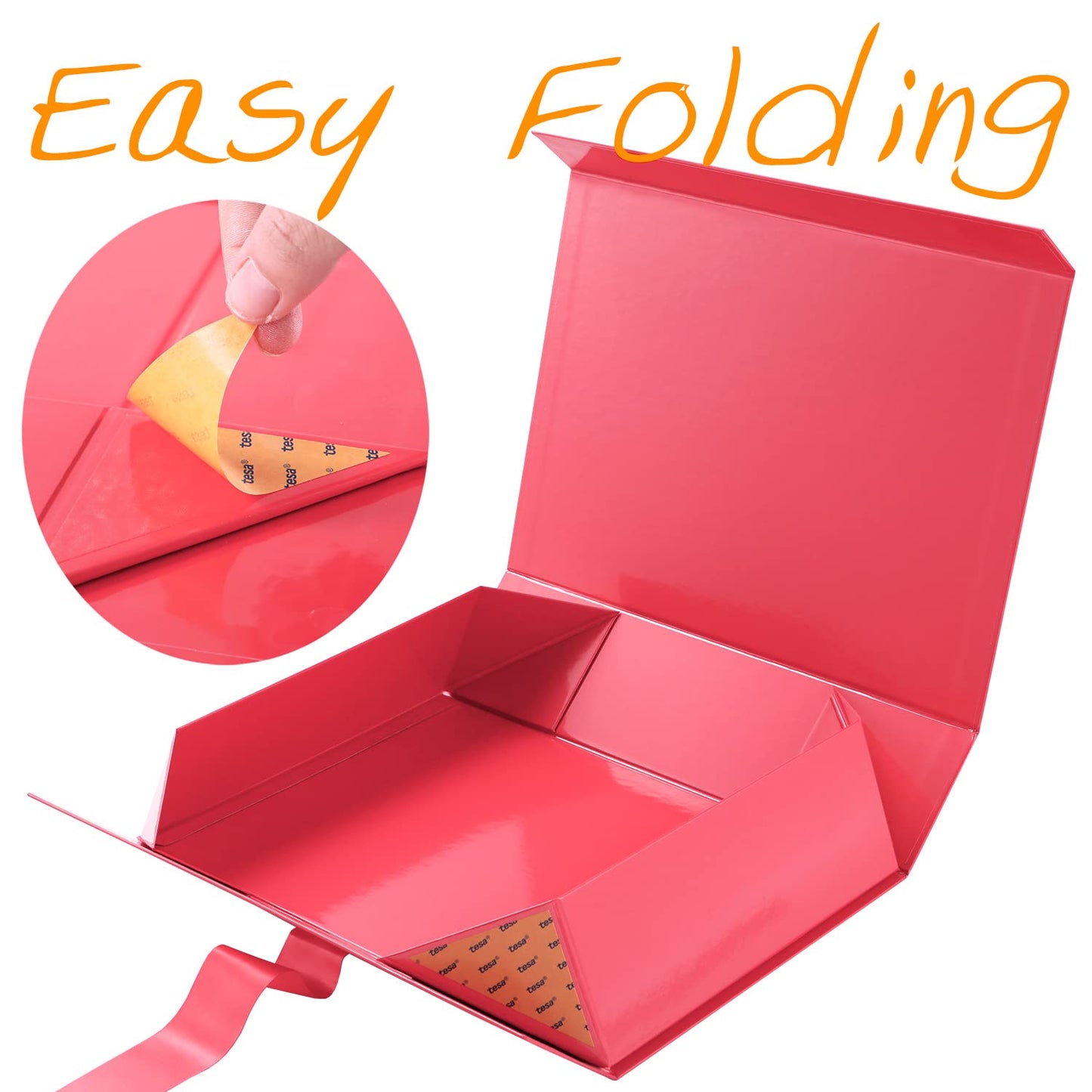 GREEN BEAN Large Gift Box with Lid for Presents 13x9.7x3.4 Inches, Red Magnetic with Ribbon Luxury Gift Box, Bridesmaid Proposal Box (Glossy Red)