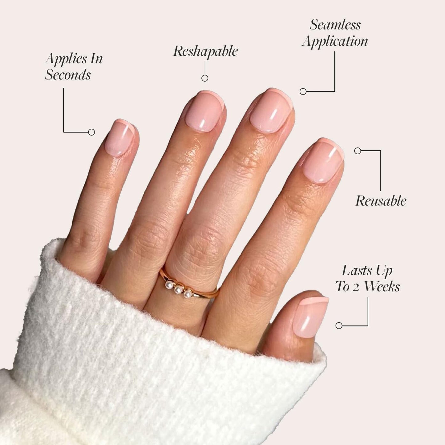 Glamnetic Press-On Nails Bundle - French Peach & Think Pink | Super Short Round Fake Nails with Peach French Tips | Light Pastel Pink Short Oval False Nails | Reusable, Salon-Quality Nail Kits
