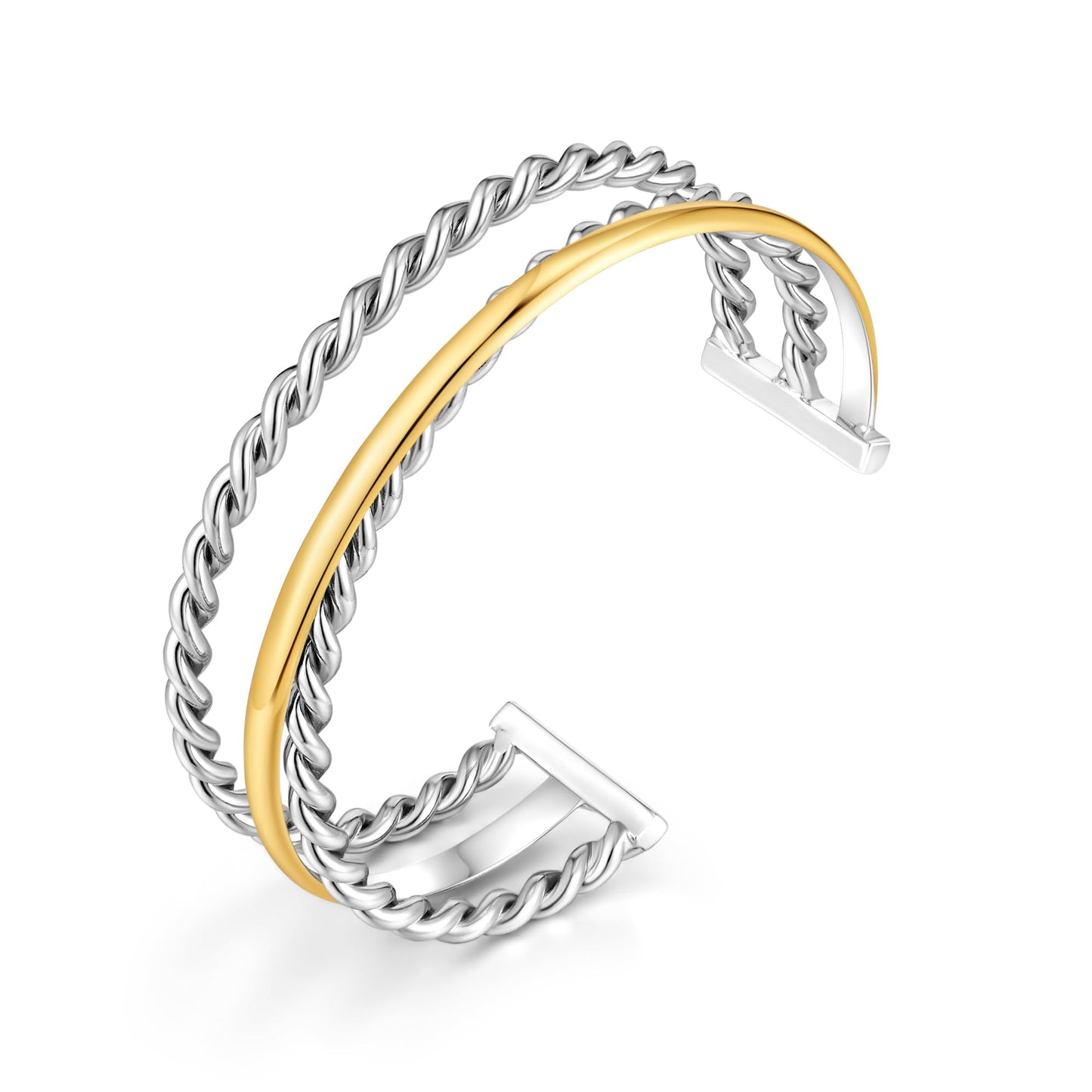 VEDAIM Two Tone Twisted Chain Cuff Bracelet for Women Gold & Silver Mixed Metal Statement Open Bangle Jewelry