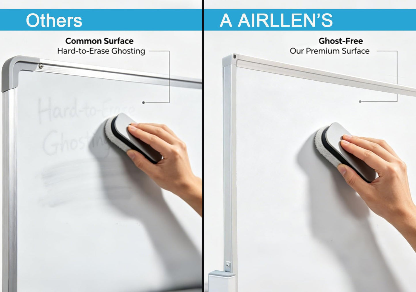 A AIRLLEN Rolling Whiteboard - 48x32 Double Sided Magnetic Dry Erase Board with One-Click Flip Button, Mobile Standing White Board for Teaching, Brainstorming & Office Presentations