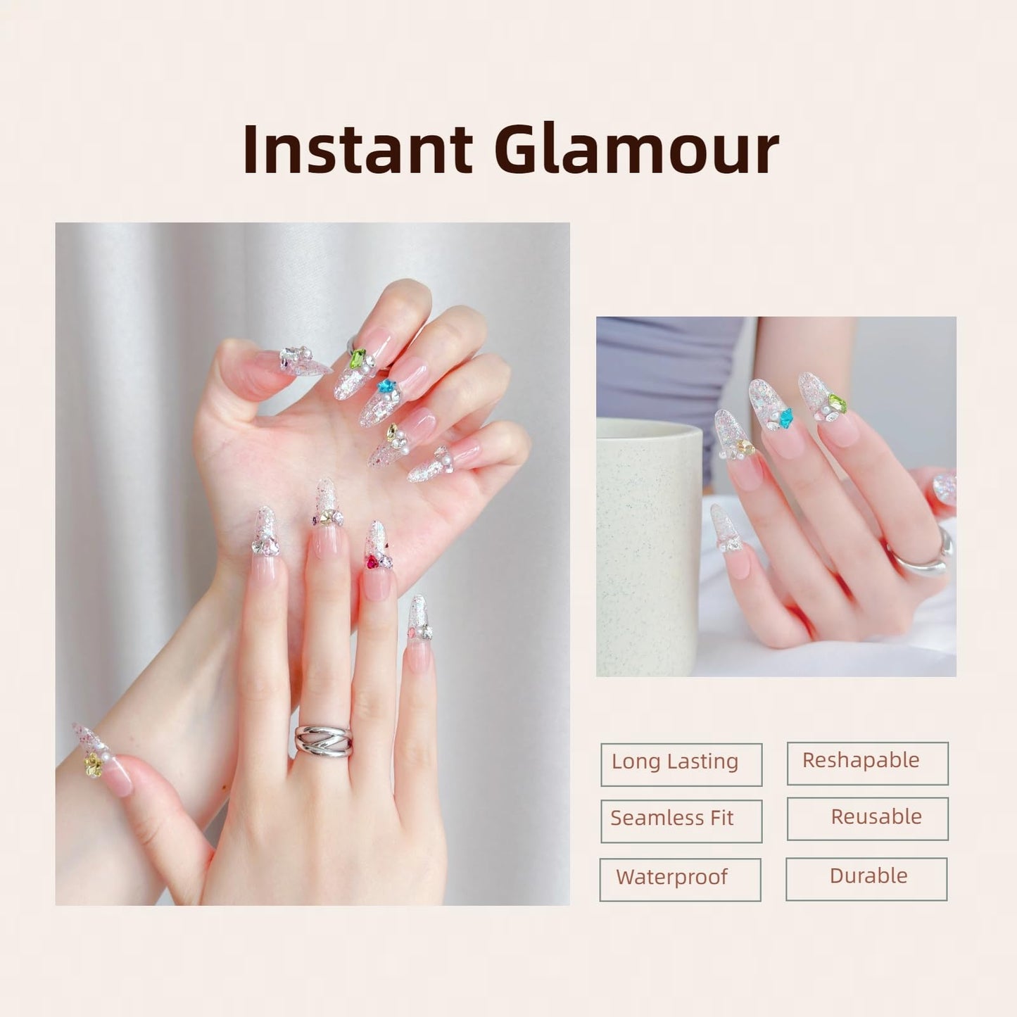 LARSOOY Nails Handmade Press on Nails Long Oval | Handmade Nails with Candy Bubble | Reusable fake Nails with Unique Designs | False Nails 10 Pcs (Candy Bubble, M)
