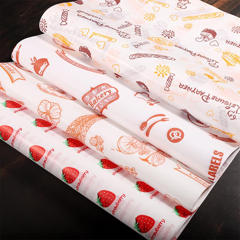 100Pcs Sandwich packaging paper bag Wax Paper Sheets for Food, Basket Liners Food Picnic Paper Sheets Greaseproof Deli Wrapping Sheets, 15 x 11 Inch (pattern)