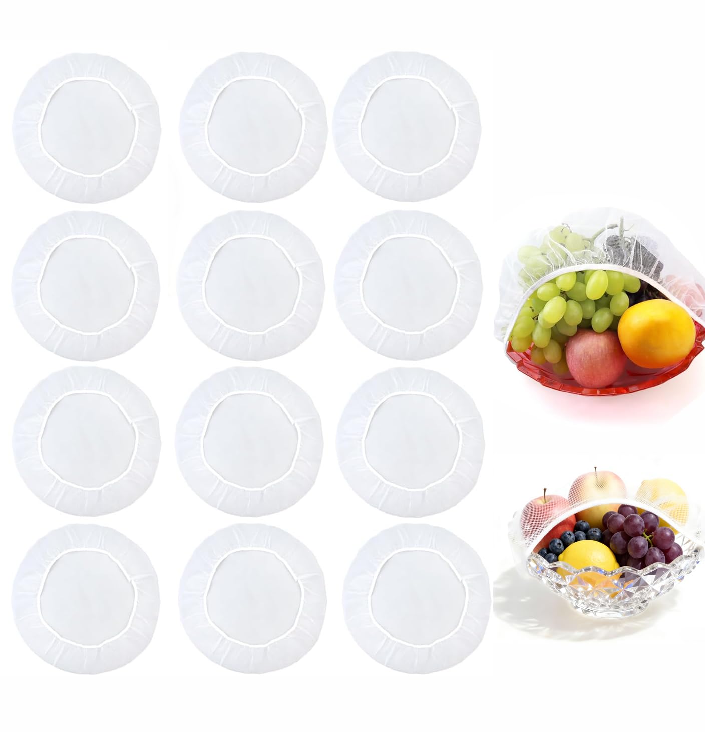12Pack Reusable Mesh Fruit Bowl Covers, 13 Inch Elastic Stretch Food Covers, Fly Bug Proof Breathable Nylon Mesh for Outdoor Picnic BBQ Camping, Machine Washable Eco-Friendly Food Protectors