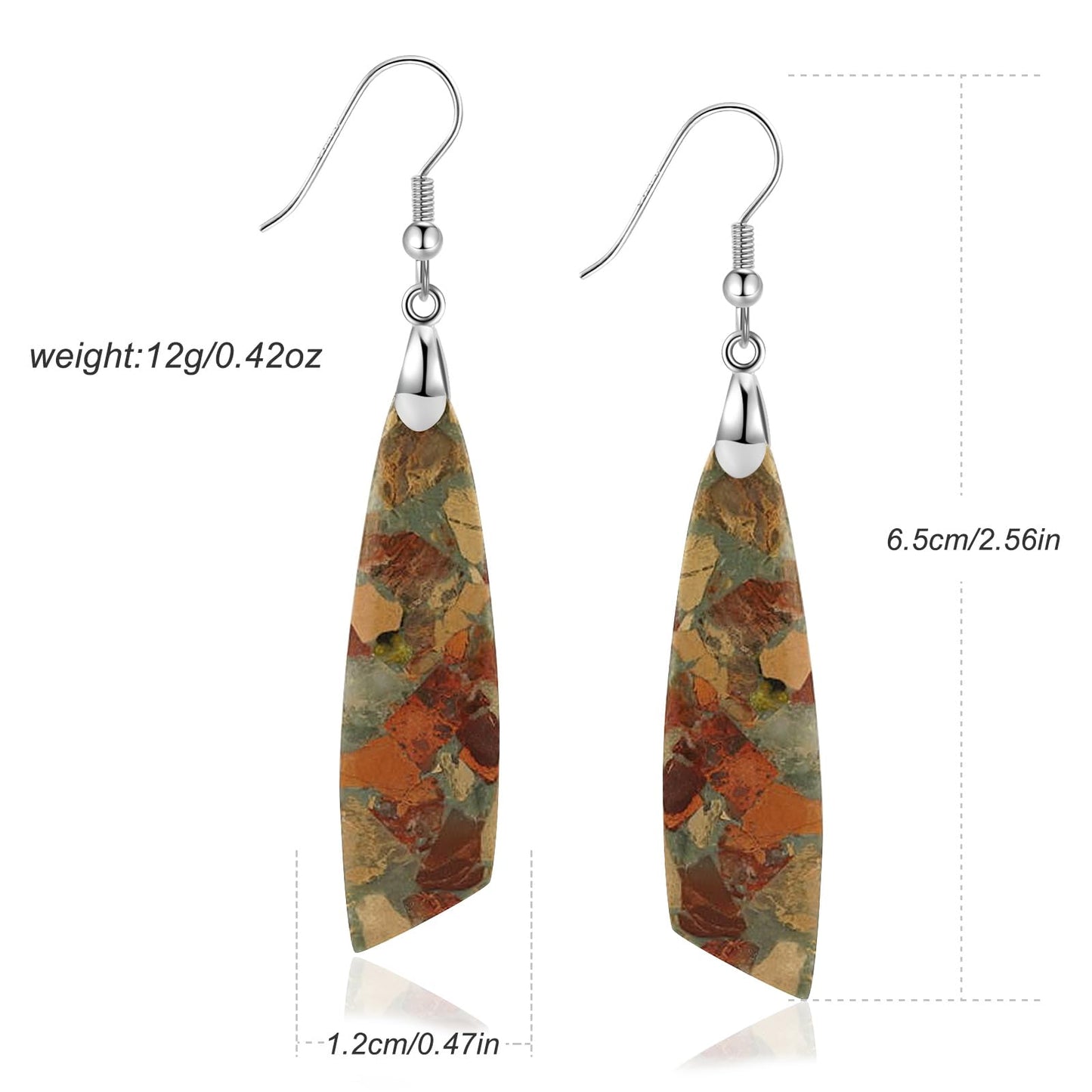 Jasper Stone Earrings for Women Trendy Dangle Earrings Fishhook Drop Earrings (Brown-Silver Hook)