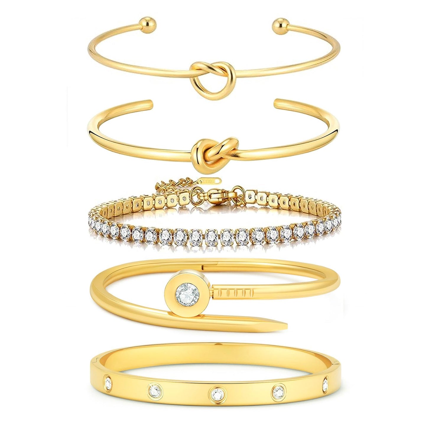 FAFUGA 18 K Gold Plated Love Bangle Bracelet Stack Cuff Jewelry for Women Jewelry Set for Women Gift with Box (style8)