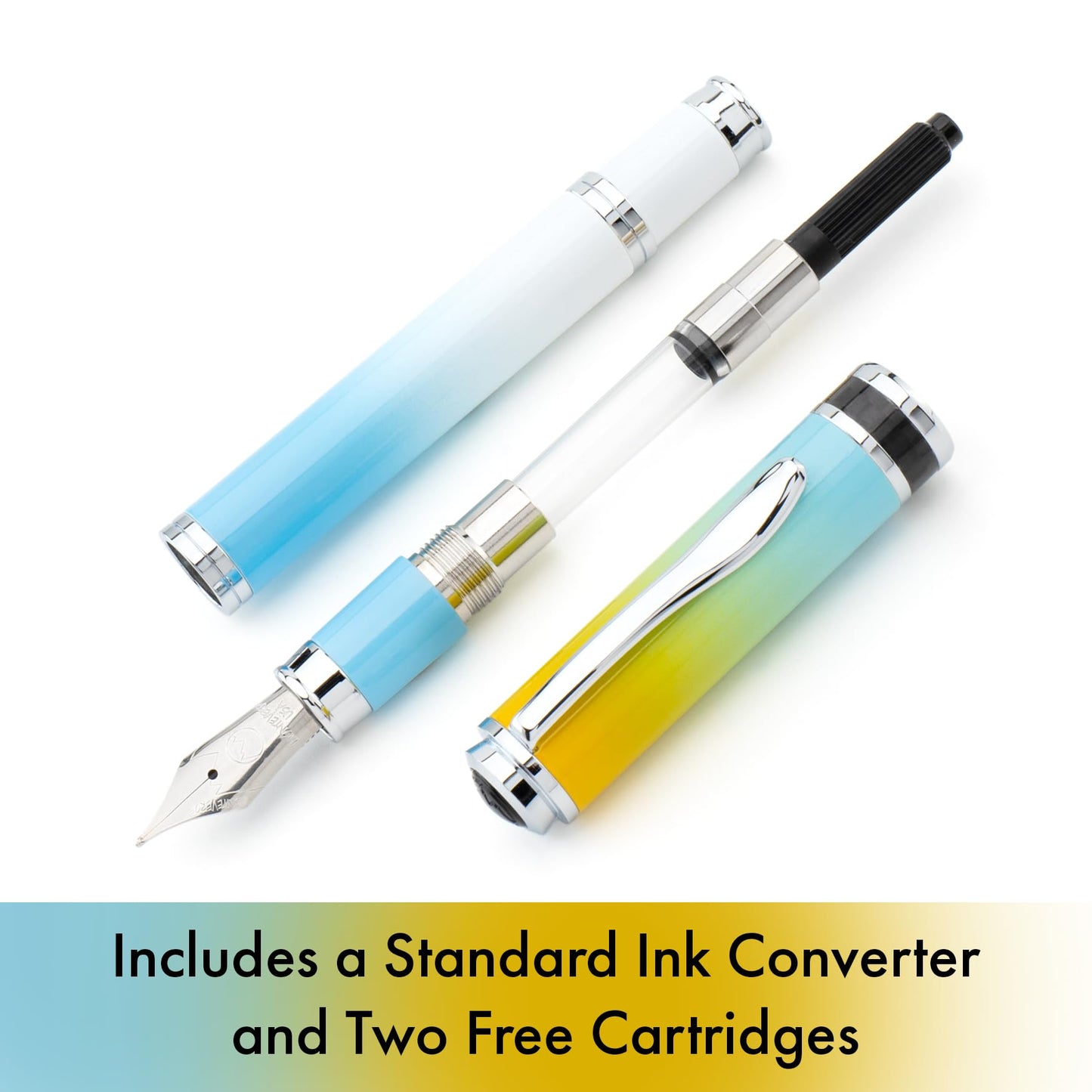 Monteverde USA Innova Ombre Fusion Bliss (Gold/Blue/White Gradient Finish) Fountain Pen - Medium Nib, Refillable, Gift Case, Luxury Pen