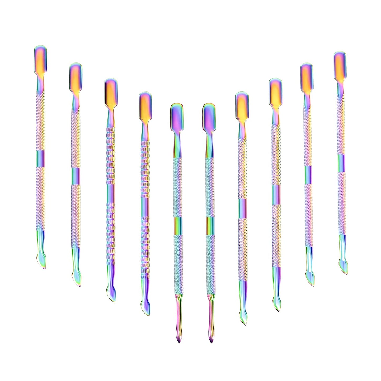 10Pcs Cuticle Pusher Remover and Cutter, Creatiee Double Ended Stainless Steel Cuticle Cleaner Nail Gel Polish Removal, Manicure Pedicure Nail Tools for Fingernails Toenails (Colorful)