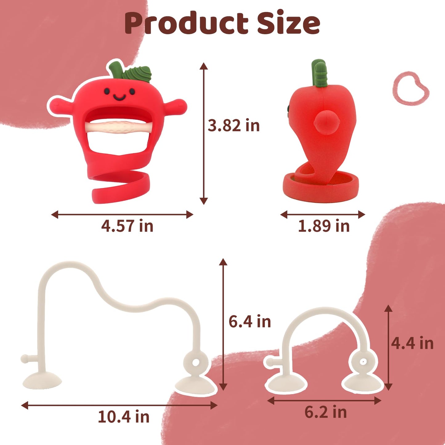 Baby High Chair Suction Toys Teething Chew - Silicone Apple Teething Relief Toys Silicone Teethers Table Toys, Food Grade Silicon for 6 12 18 Months(Red)