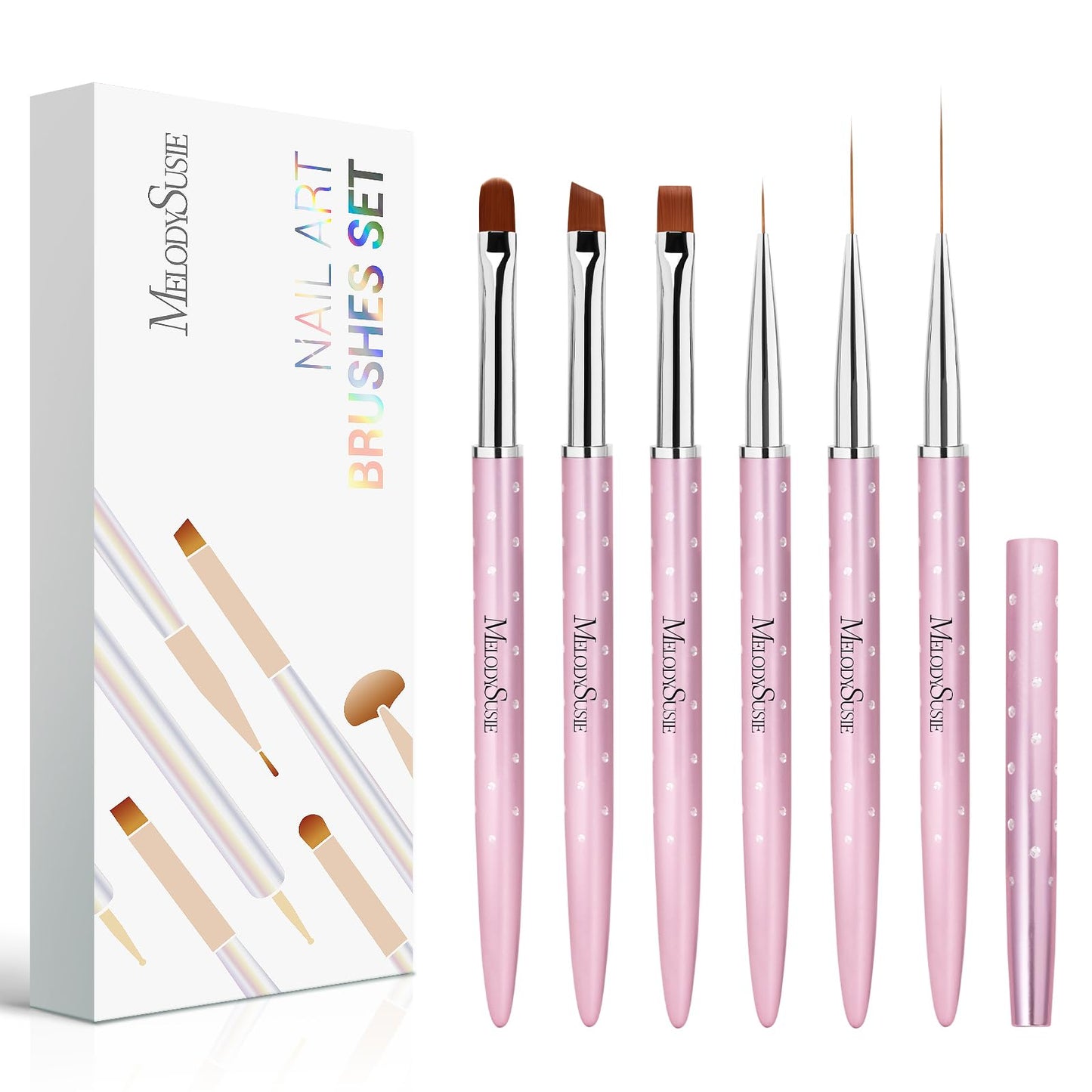 MelodySusie 6pcs Nail Art Brushes Set and 2PCS Nail Art Palette with Stainless Steel Mixing Stick