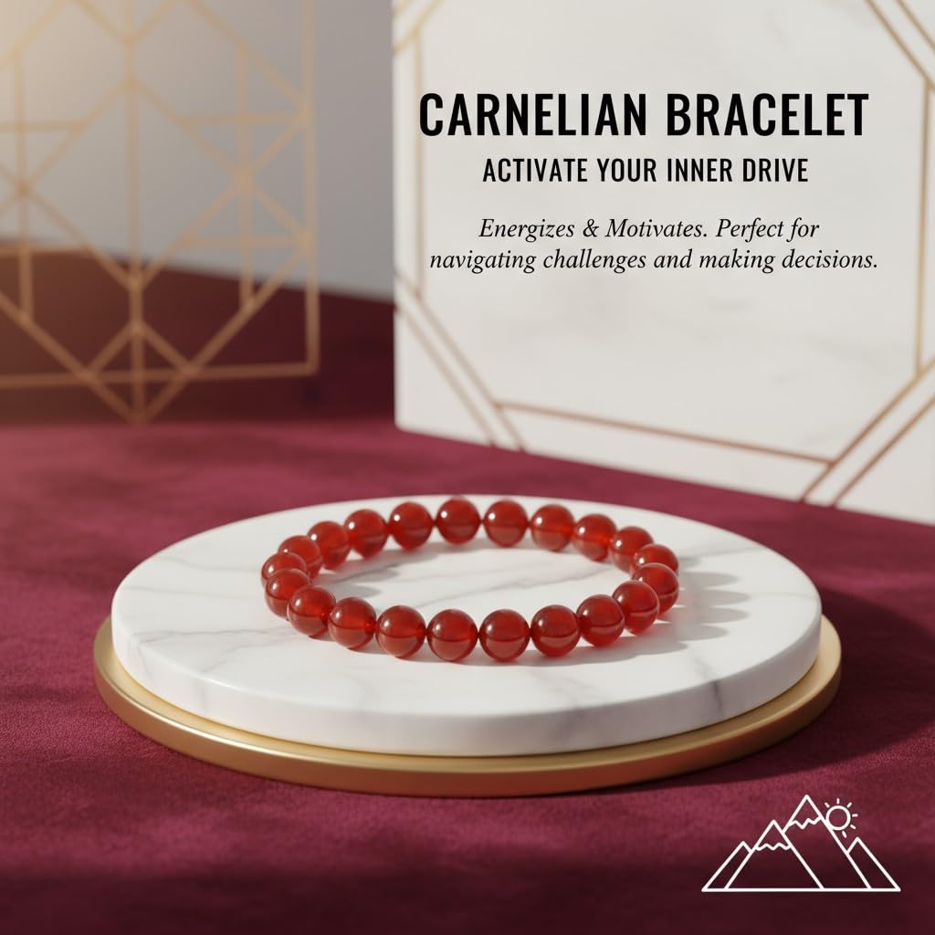 The Vida Handmade AAA+ Quality Crystal Stretch Elastic Bracelet - Nature Gemstone - Jewelry Gift - Holiday Gift - For Women & Men (Carnelian)