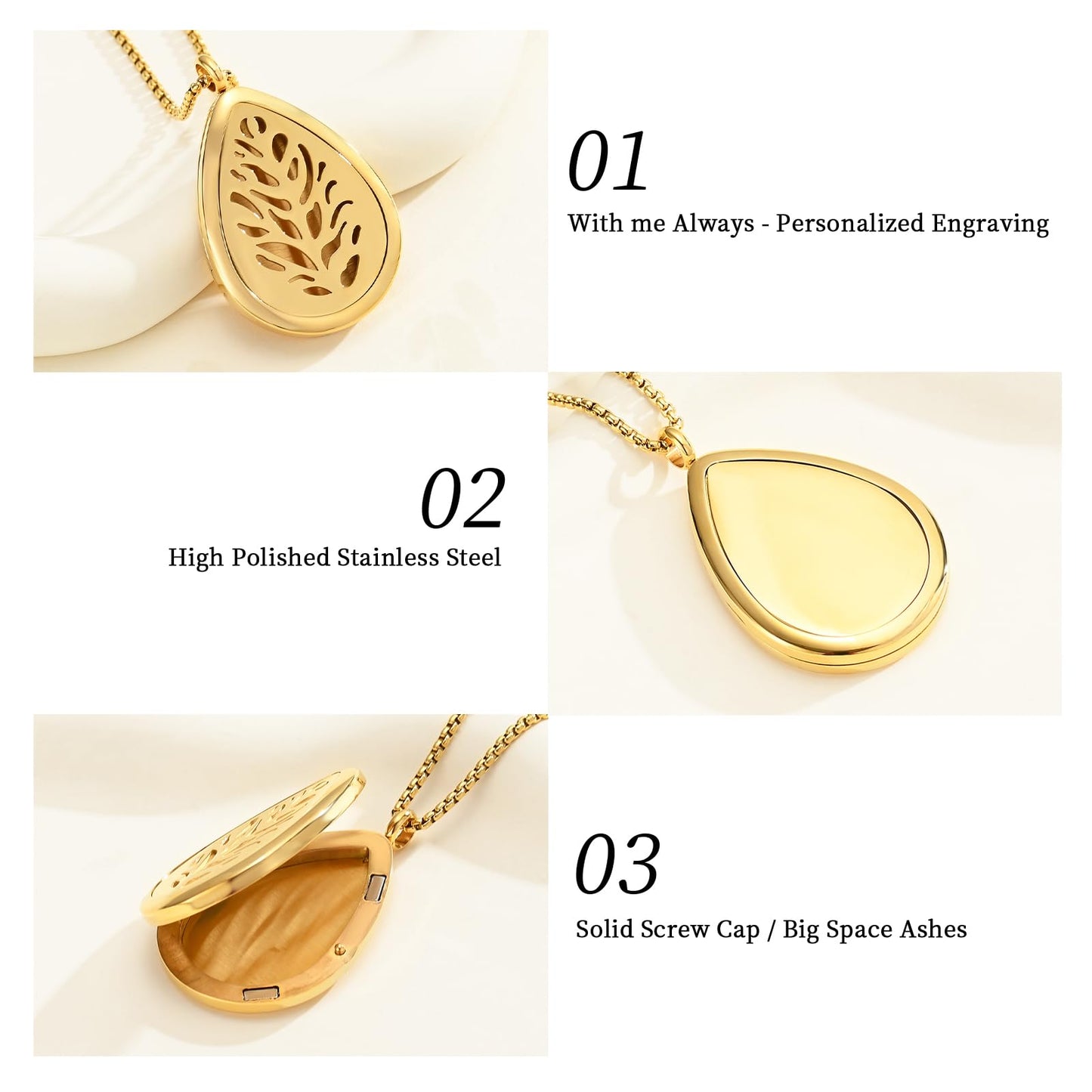 mingkejw Teardrop Essential Oil Diffuser Necklace Aromatherapy Pendant Locket Jewelry Stainless Steel Perfume Necklace| 22’’ Adjustable Chain| 12 Refill Pads| Gift Box