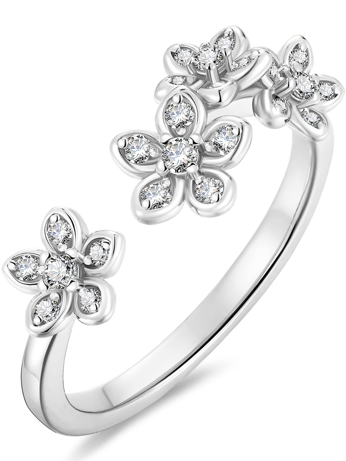CYW Sterling Silver Moissanite Ring Adjustable Flower Floral Womens Stacking Open Rings Size 9