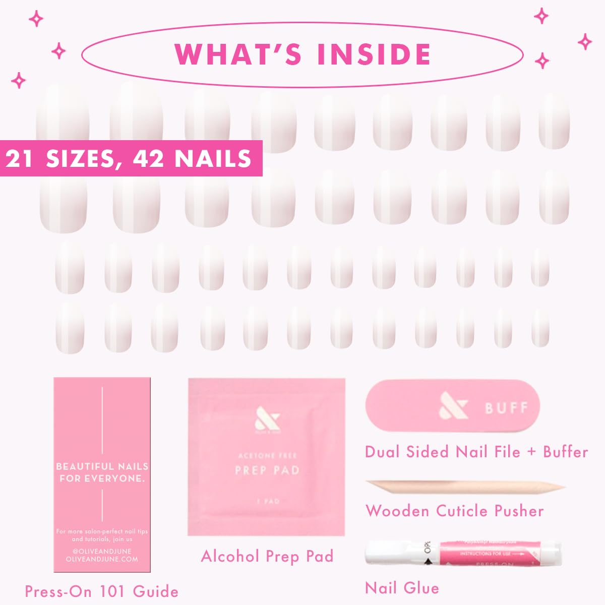 Olive & June Instant Mani Press-On Nails (Glue) | 42 Fake Nails, 21 Sizes | Non-Toxic, Long-Lasting Recycled Materials Realistic Look | Spring Flowers & Patterns | Short, Round | CCT Gradient