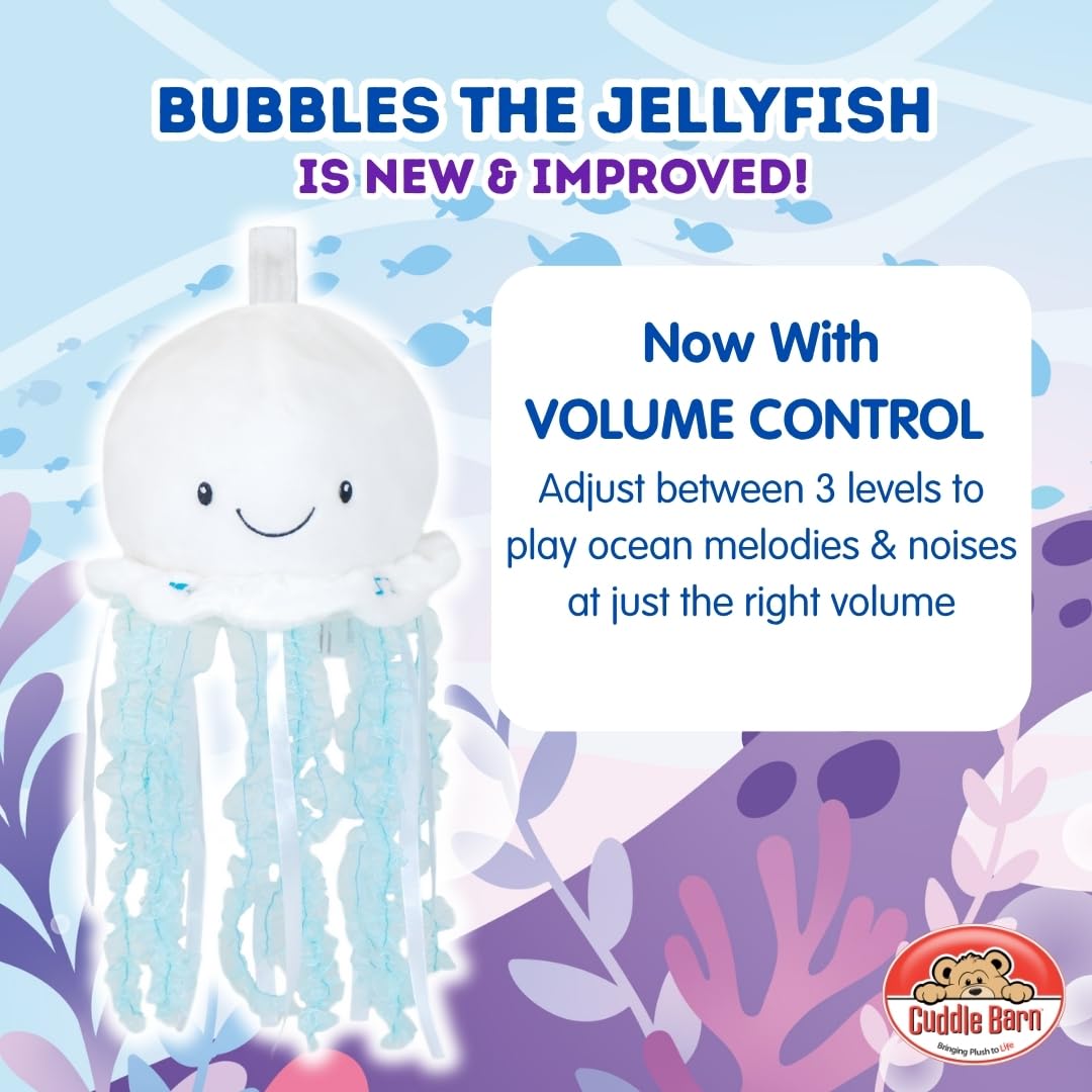 Cuddle Barn - Jellyfish Bubbles | Soft Jelly Fish Plush Toy | Hanging Loop | Gentle Color Changing Lights | Plays Ocean Melodies with Volume Control- Gift for Baby, Toddlers, Kids - 18 Inches