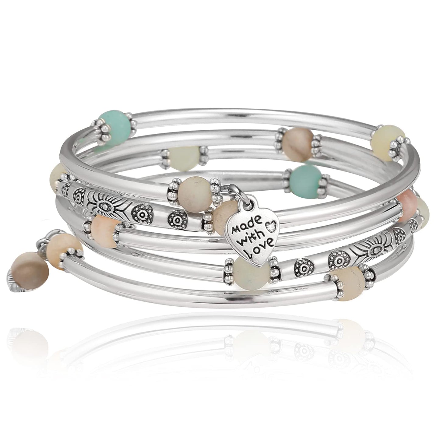 FULU AUTUMN Beaded Bangle Bracelets for Women Silver Wrap Bangles Bracelet Womens Costume Jewelry Fashion Gift(Amazon Green)