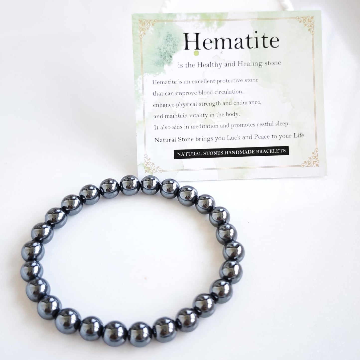 Handmade Natural Gemstone Elastic Bracelet - Healing Crystal Beads Jewelry, Unisex (Hematite, 8mm)