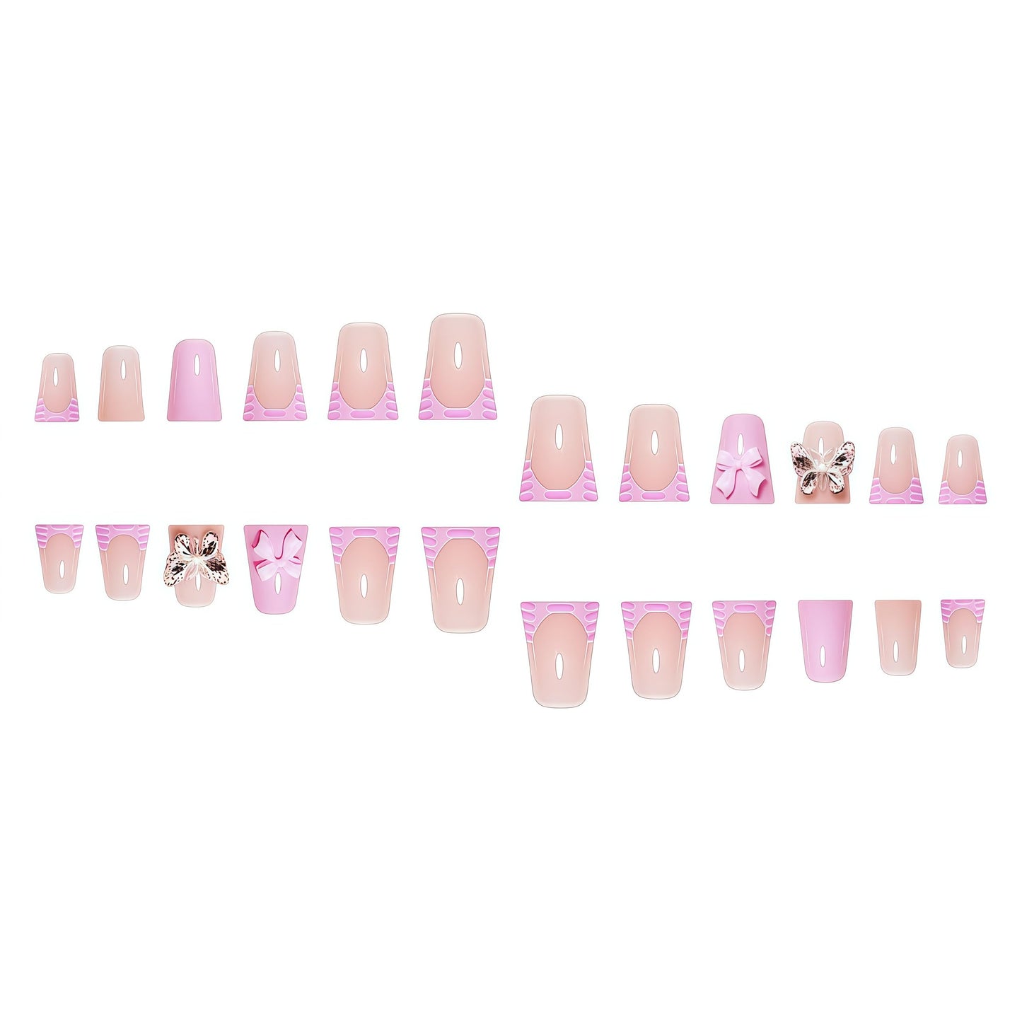 Medium Press on Nails Duck Fake Nails Pink Acrylic Nail Press Ons Seeneey Bow and Butterfly Designs Cute Stick on Nail for Women 24pcs