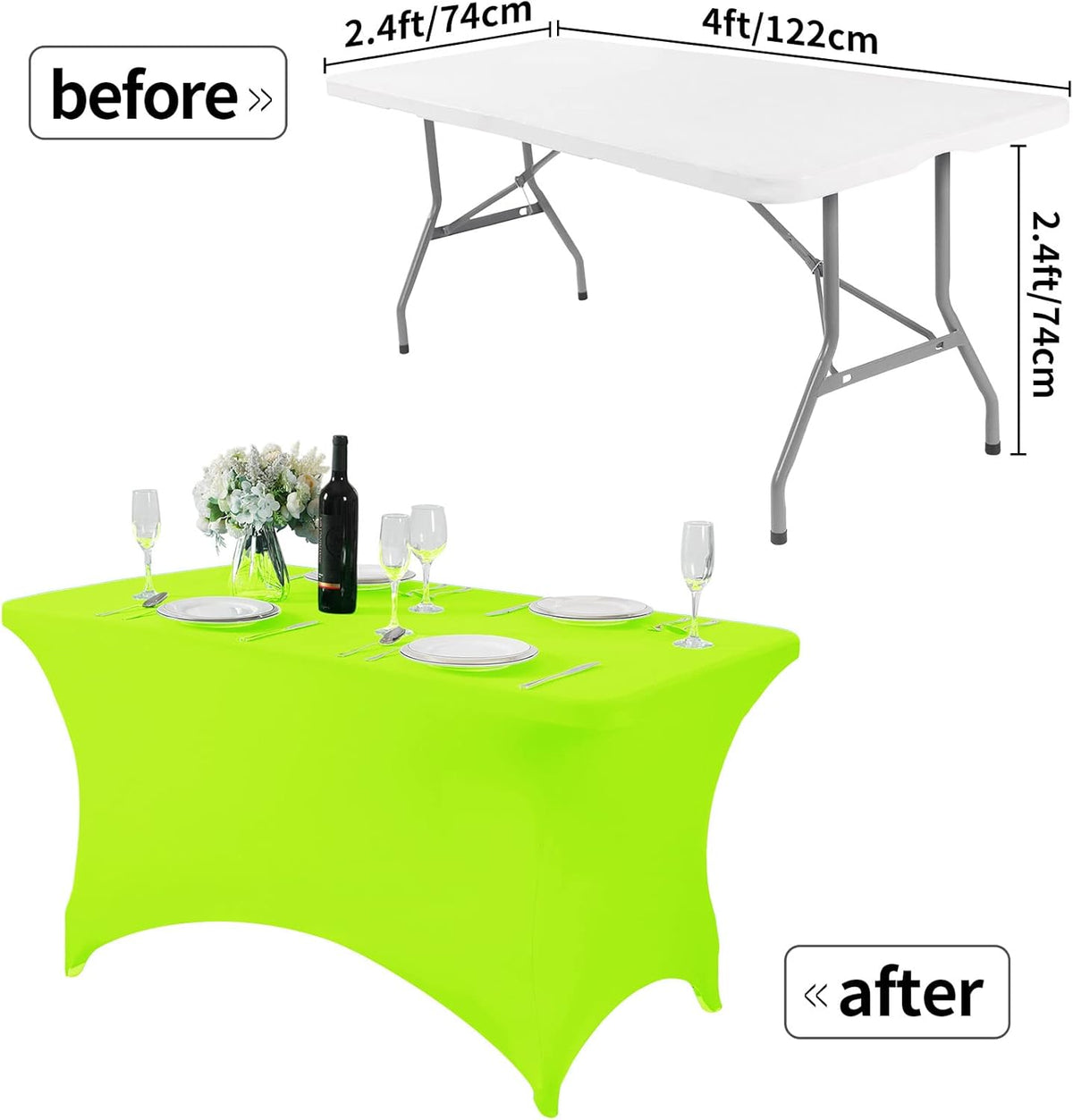 Spandex Table Cover for 4FT or 6ft or 8ft Table Universal Fitted Stretch Tablecloth for Party, Banquet, Wedding and Events-Neon Lemon
