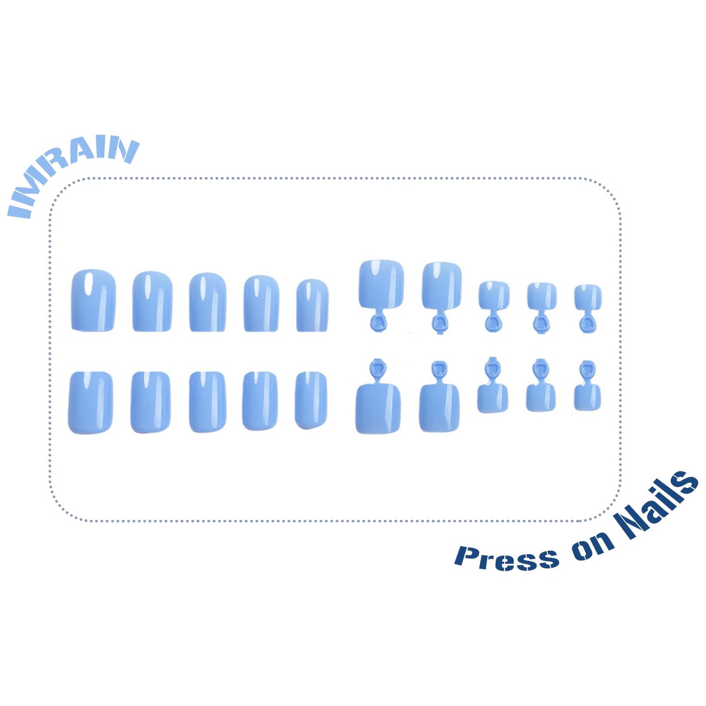 IMRAIN 48Pcs Solid Blue Press on Toenails Short Square Fake Toe Nails Full Cover Artificial Acrylic False Toenails Glossy Summer Glue on Nails for Women Girls