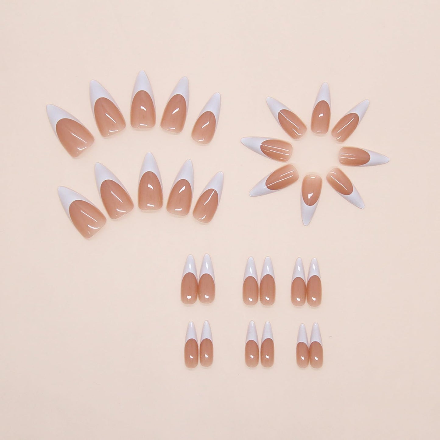 French Tip Press on Nails Medium Almond Fake Nails Nude Pink White Nails Press ons Acrylic Nails False Full Cover Artificial Stick on Nails for Women Girls 24 Pcs
