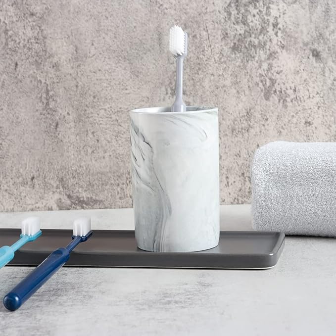 Ceramic Toothbrush Holder, Bathroom Cup, Drinking Mug, Coffee Cups, Marble Pattern Pen Holders, 300ml/Pcs (Grey)