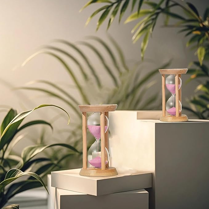 Wood Sand Timer,2 Minute Hourglass,Mini Bamboo Sandglass Timer 2 Min,Unbreakable Sand Clock for Toothbrush Timer,Game,Gift,Pink