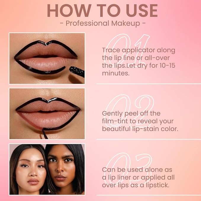 2Pcs Matte Liquid Lip Stain Peel Off Lip Liner Tattoo Set, Waterproof, Smudge-Proof, Peel Off Lip Stain Tattoo, Long-Lasting Non-Stick Cup Lip Gloss for All Skin Types (0.12 fl oz, #04+#06)