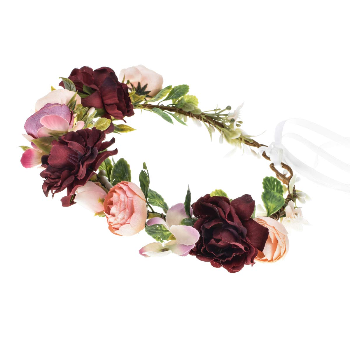 Vividsun Bridal Green Leaf flower Crown Eucalyptus Floral Headband Wedding Festivals Photo Props (Burgundy)