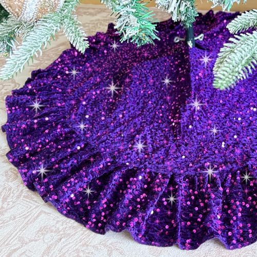 Purple Christmas Tree Skirt Ruffle 45 in Tree Skirt for Halloween