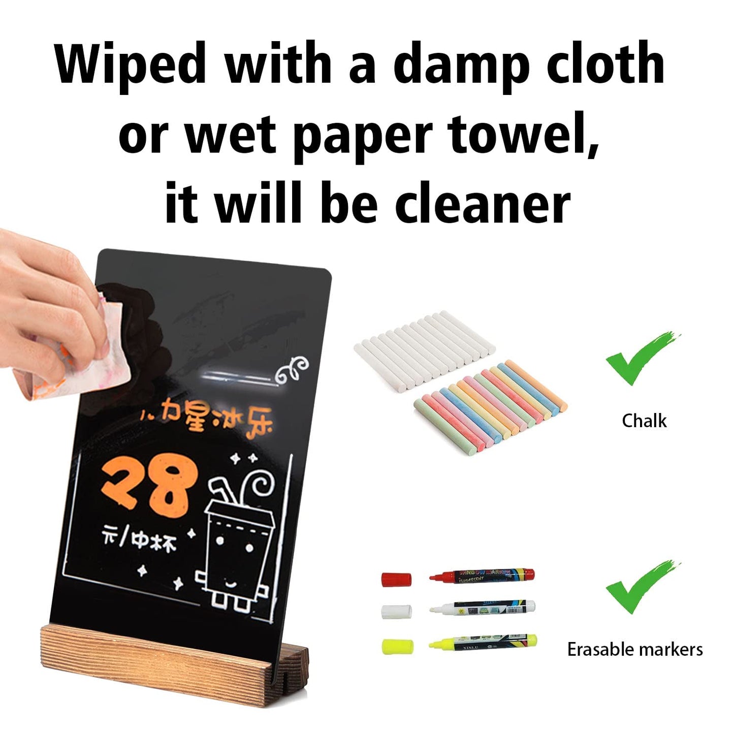 7.9x5.1 Desktop Chalkboard Sign with Wood Base, Message Board Menu Board Chalkboard for Shop Wedding Kitchen Home Party (3 Pack 7.9x5.1)