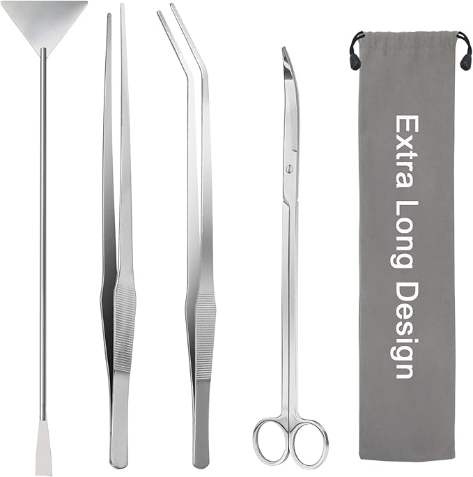 Liveek 15" Aquarium Aquascape Tools Kit 4P Stainless Steel Aquascaping Set