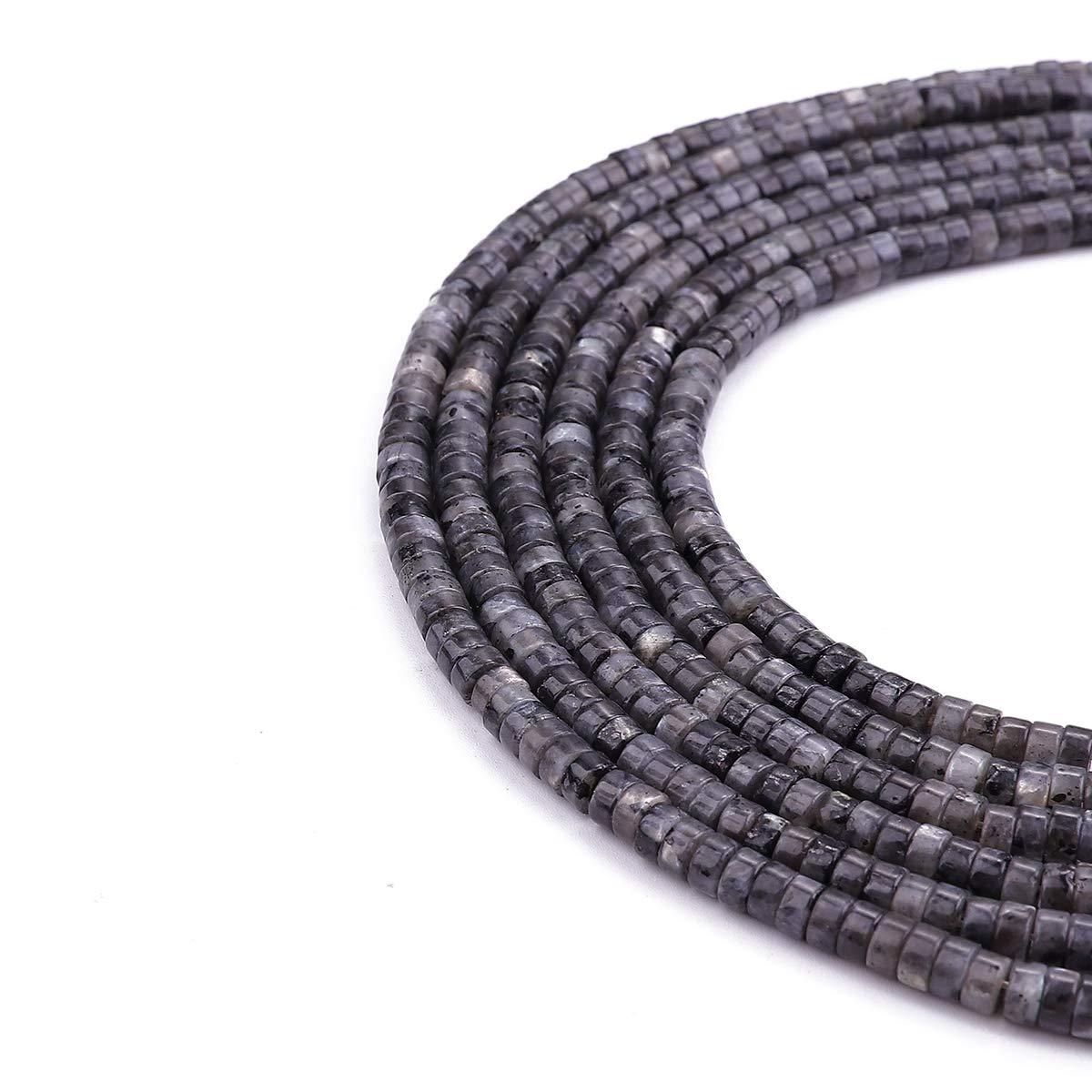 BEADIA Natural Black Spectrolite Spacer Beads Caps Loose Semi Gemstone for Beading Jewelry Making 4mmx2mm 38cm