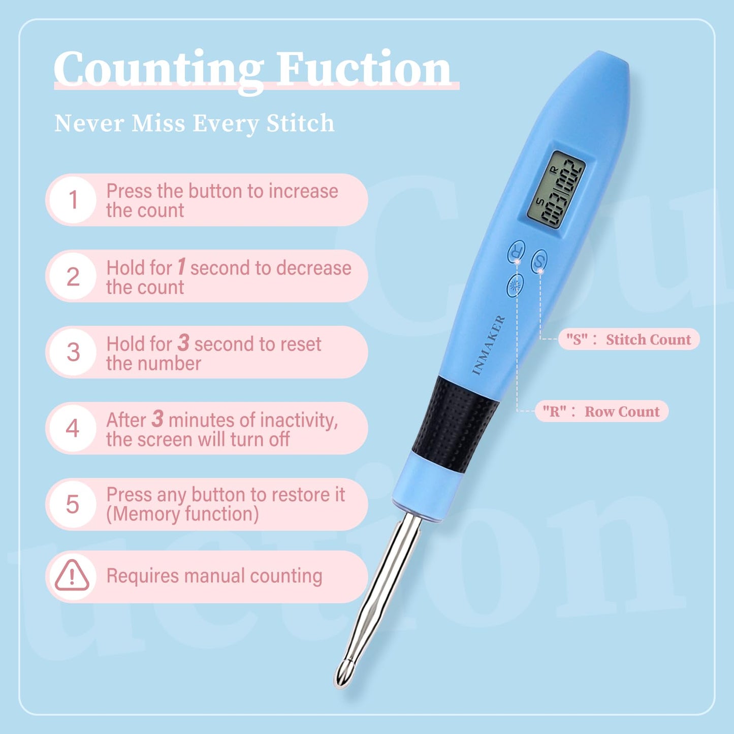 INMAKER Light up Crochet Hooks Ergonomic Soft Grip, Large Counting Crochet Hook Set Digital, Lighted Crochet Needles Kit with Case