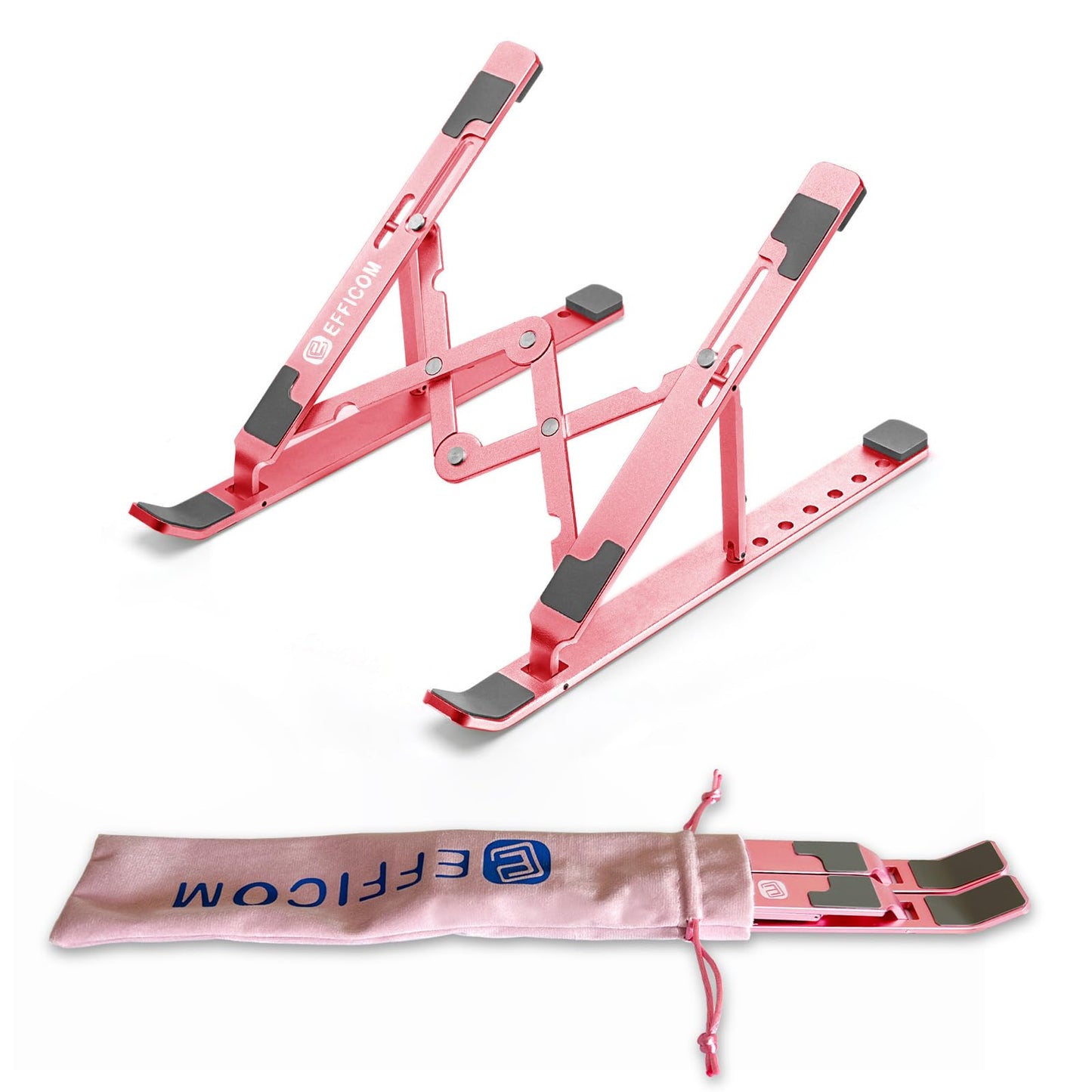 EFFICOM Laptop Stand for Desk, Ergonomic Lap Riser, Portable Laptop Stand, Aluminum Lightweight Foldable Notebook Support, Compatible with Laptop 10-15.6'' and Tablet, Phone (Pink)