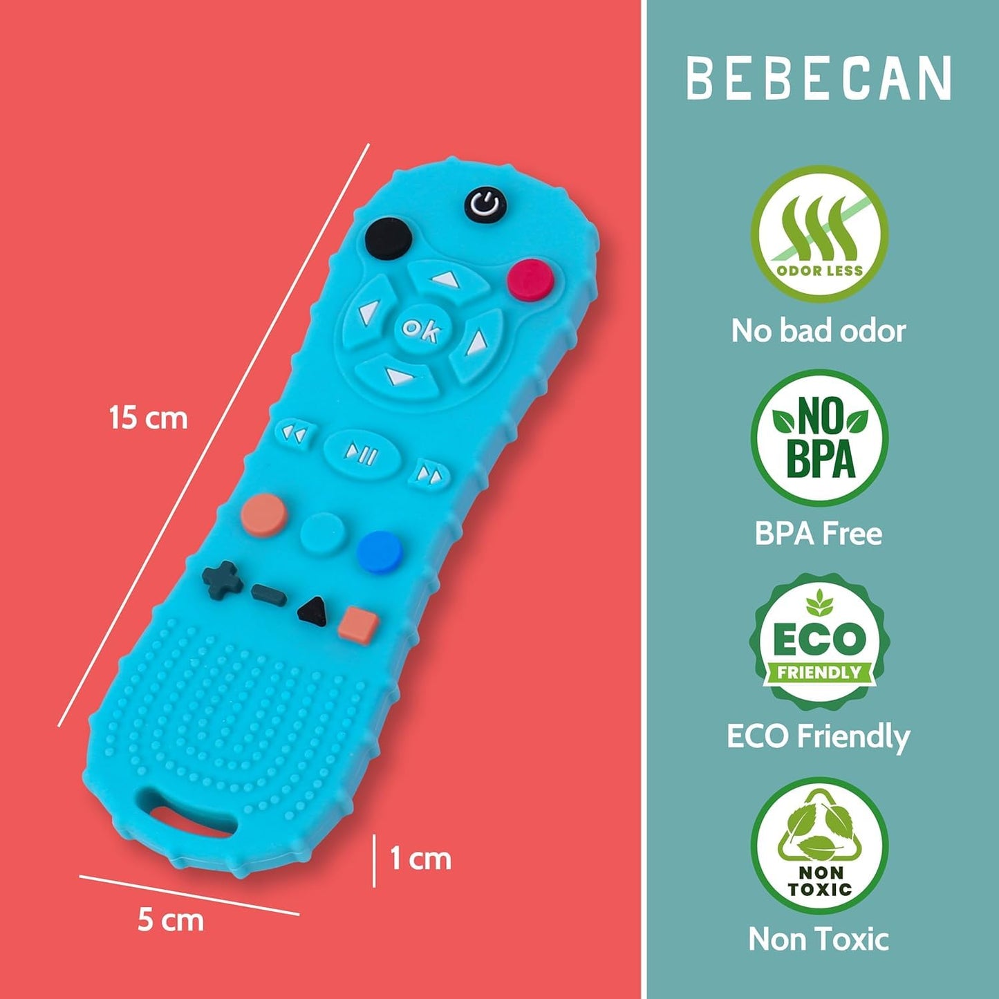 BEBECAN 3 Pack Silicone Baby Remote Teether Chew Toy for Infant TV Teething Remote Control Shape Play Remotes for Babies 3-24 Months (Black+Blue+Pink)