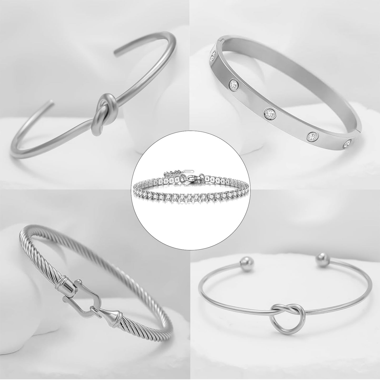 FAFUGA 18 K Silver Plated Love Bangle Bracelet Stack Cuff Jewelry for Women Jewelry Set for Women Gift with Box (style20)