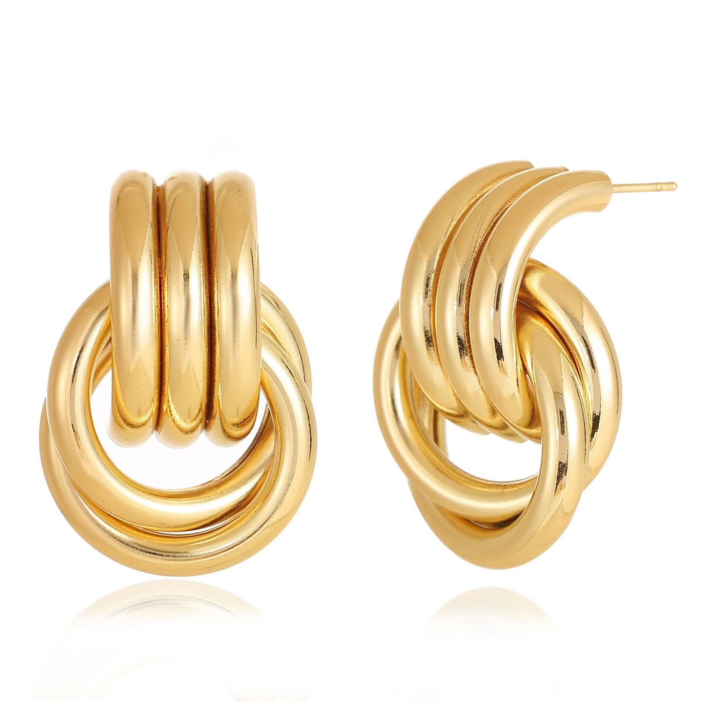 Chunky Gold Plated Earrings Big Knot Earring for Women Golden Drop Dangle Statement Earrings Jewelry