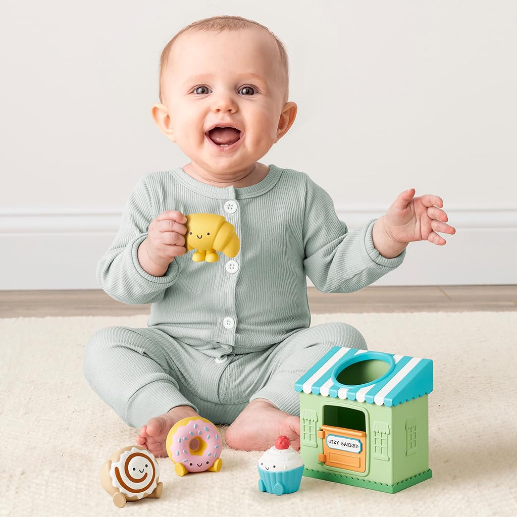 Itzy Ritzy Put & Take Activity Toy – Spill & Fill Includes 4 Squeezable Pieces for Infants & Toddlers – Great for Sorting, Imaginative Play & Sensory Engagement (Bakery)