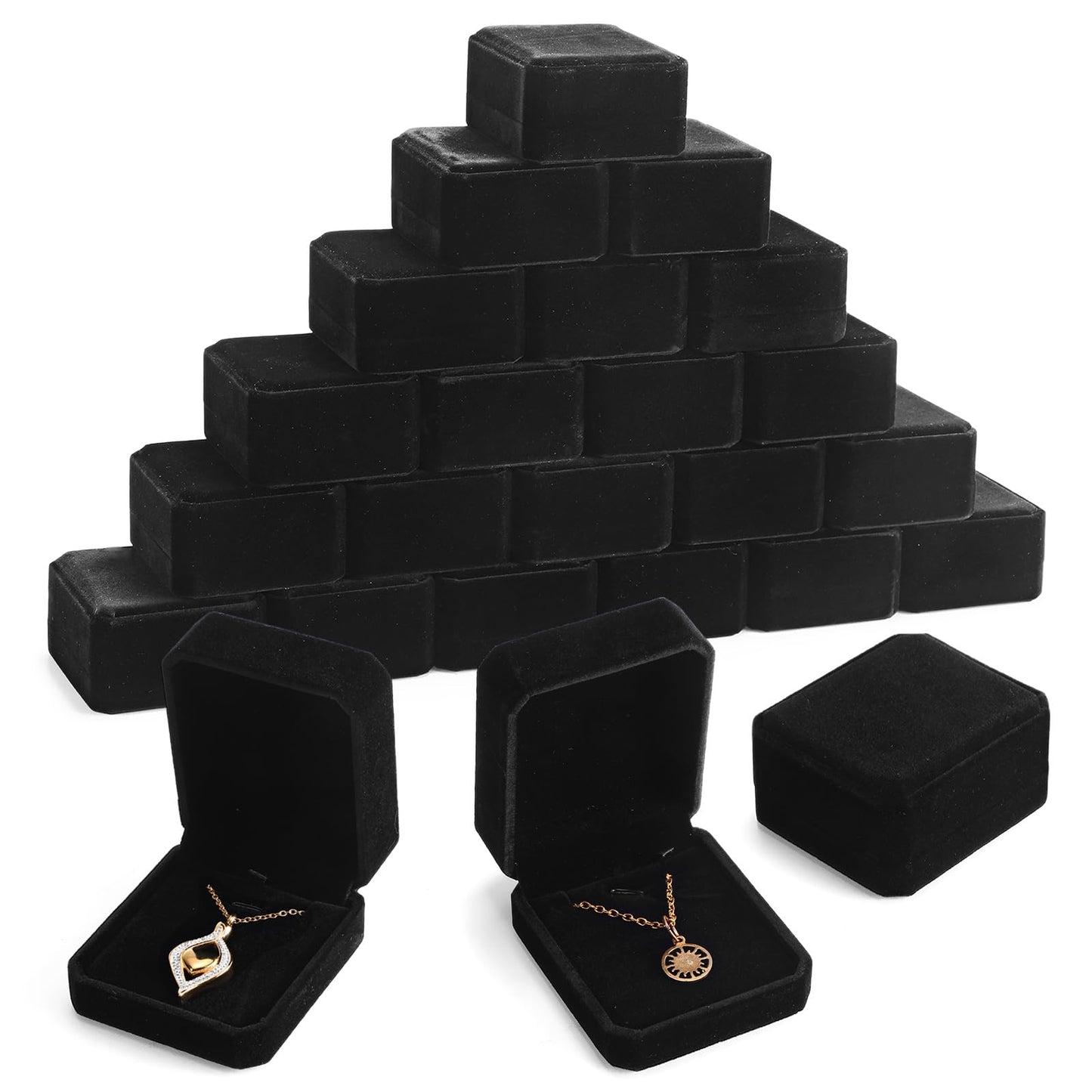 Sureio 24 Pcs Velvet Jewelry Gift Boxes Bulk for Necklace Pendant Ring Earring Bracelet Display Case Wedding (Black)
