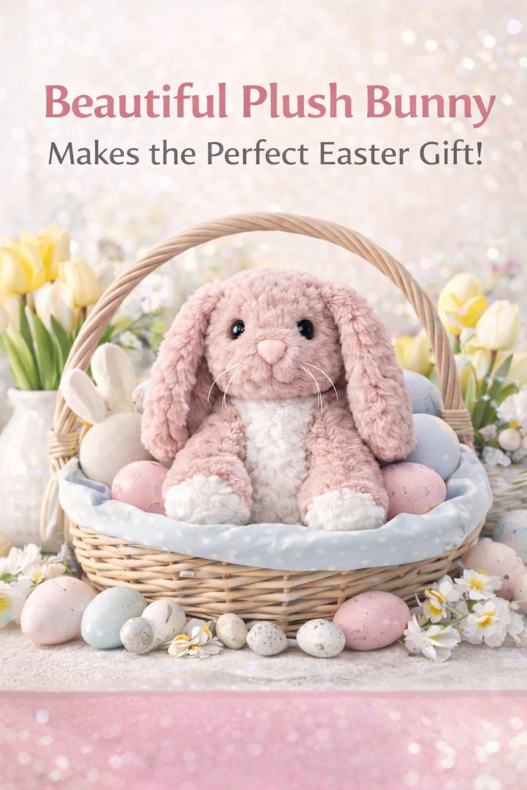 Laila and Lainey Bunny Stuffed Animal - 10.5 Inch Tall Pink Bunny Plush, Weighted Bottom for Independent Sitting, Safety Certified Rabbit Stuffed Animal