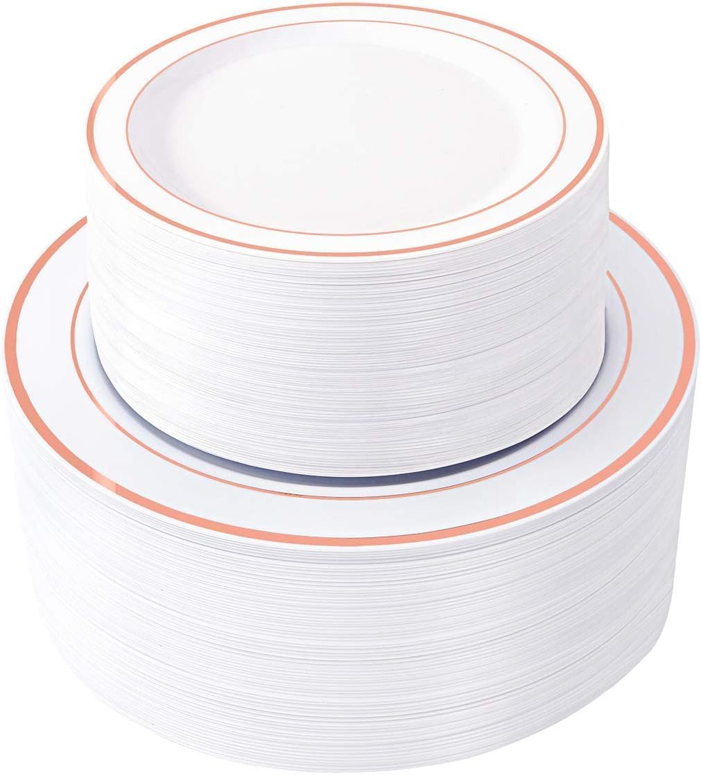 WDF 120 pieces Rose Gold Plates Disposable - Heavy Duty Rose Gold Plastic Plates Perfect for Mother's Day, Wedding, Birthday