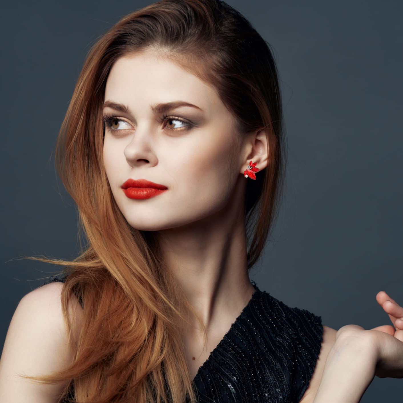 Red Rhinestone Earring Sparkly Faux Crystal Stud Earrings for Women Wedding Prom Party