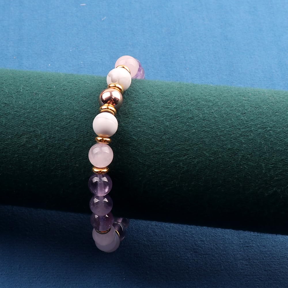 KSQS Healing Stone Bead Bracelet for Women, Natural Gemstones Balance Protection Bracelet, Spiritual Crystal Beads Bracelet Anxiety Relief with Meaning Card(#42)