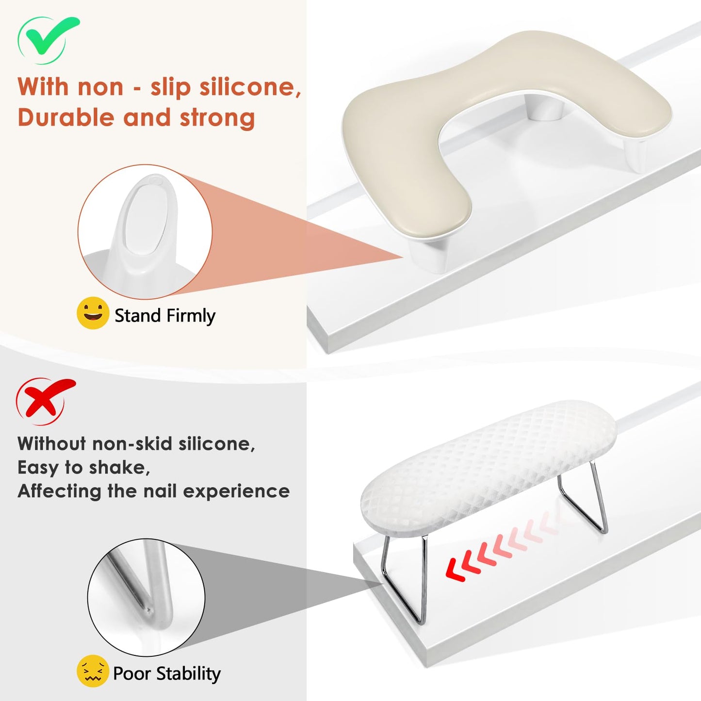 Arm Rest for Nails Tech - U-shaped Manicure Nail Hand Rest Pillow Cushion, Big Microfiber Leather Nail Arm Rest Stand for Acrylic Nail Art Tech (Beige)