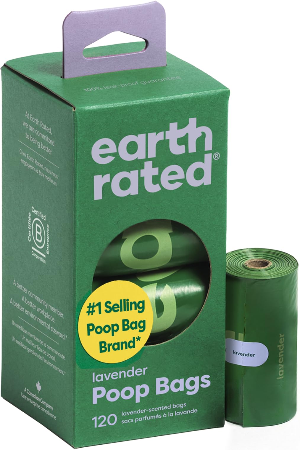Earth Rated Poop Bags for Dogs Guaranteed Leak Proof and Extra Thick Waste Bag Refill Rolls, Lavender Scented, 120 Bags