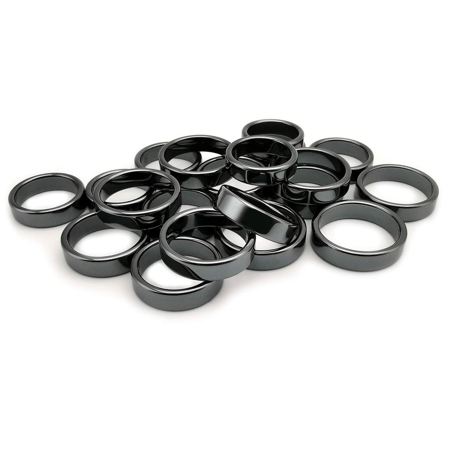 Morchic 20Pcs Pack Hematite Stone Rings for Women & Men, Unisex Flat Band Set (6mm Width) - Mixed Sizes 6-12, Chakra Balancing, Polished Gemstone, Gift Ready