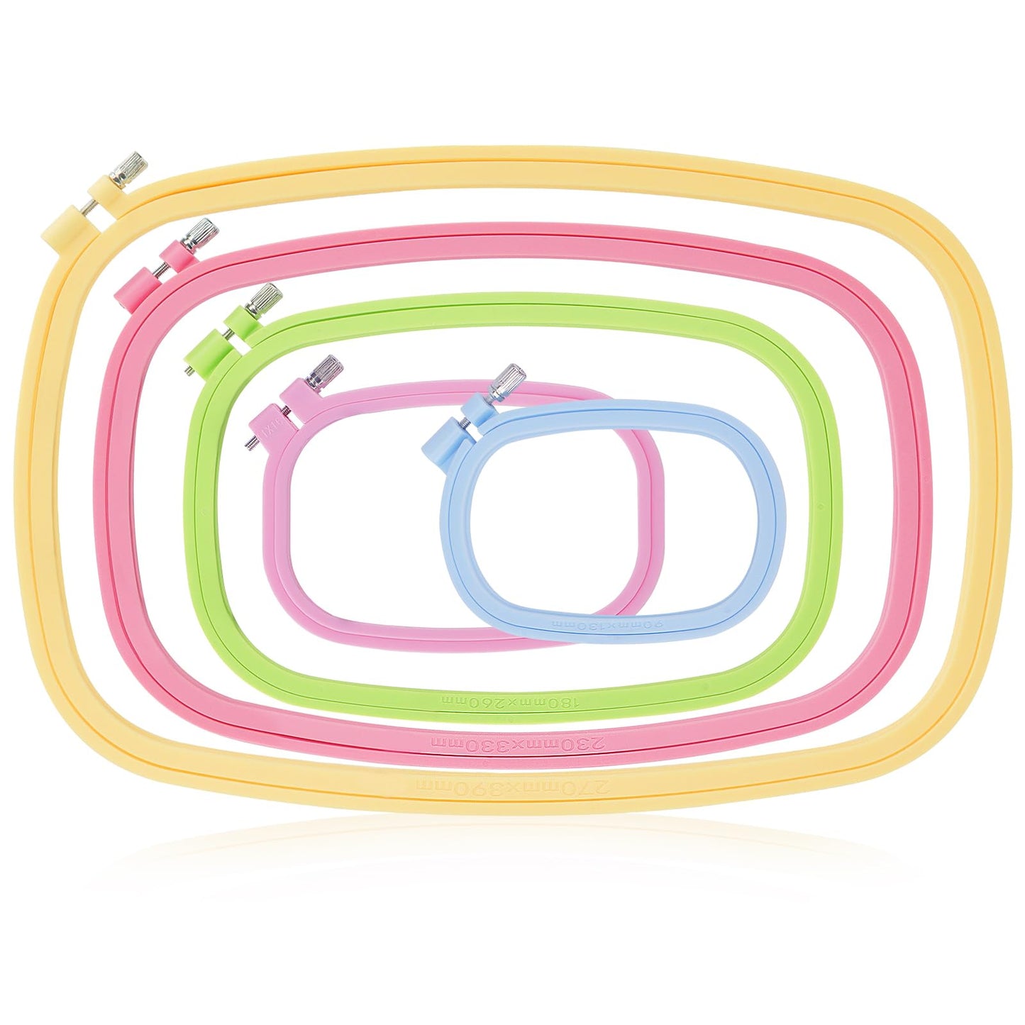 QLOUNI 5 Pack ABS Rectangular Embroidery Hoops Set, Cross Stitch Hoops 5 Inch 6 Inch 10 Inch 12 Inch 15 Inch Plastic Candy Color Embroidery Hoop for DIY Embroidery Craft