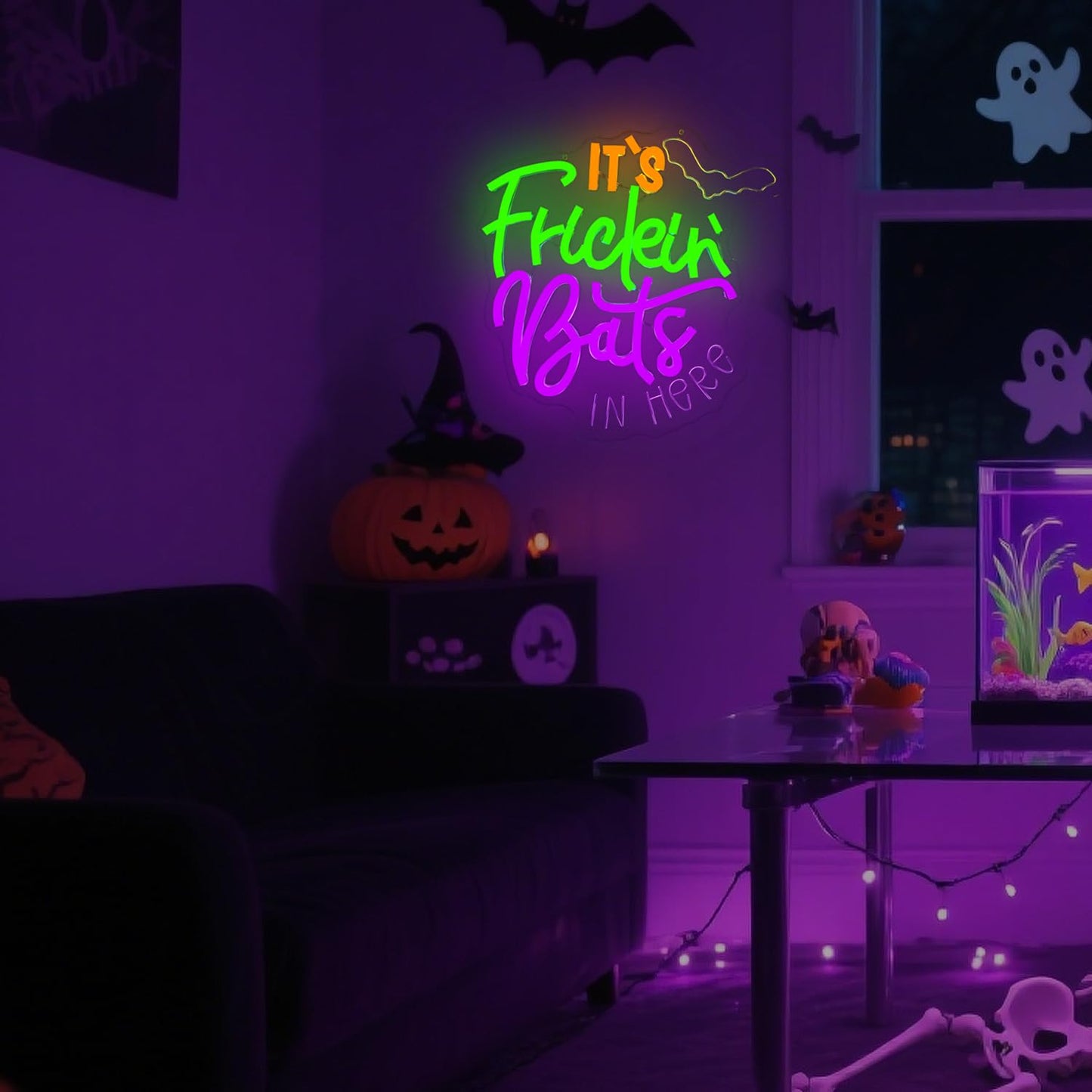 FuugZze It's Frickin Bats Halloween Neon Signs for Wall Decor It's Frickin Bat Neon Lights Halloween Led Signs for Bedroom Wall USB Halloween Light Up Sign for Bedroom Bats Wall Decor Party Gifts